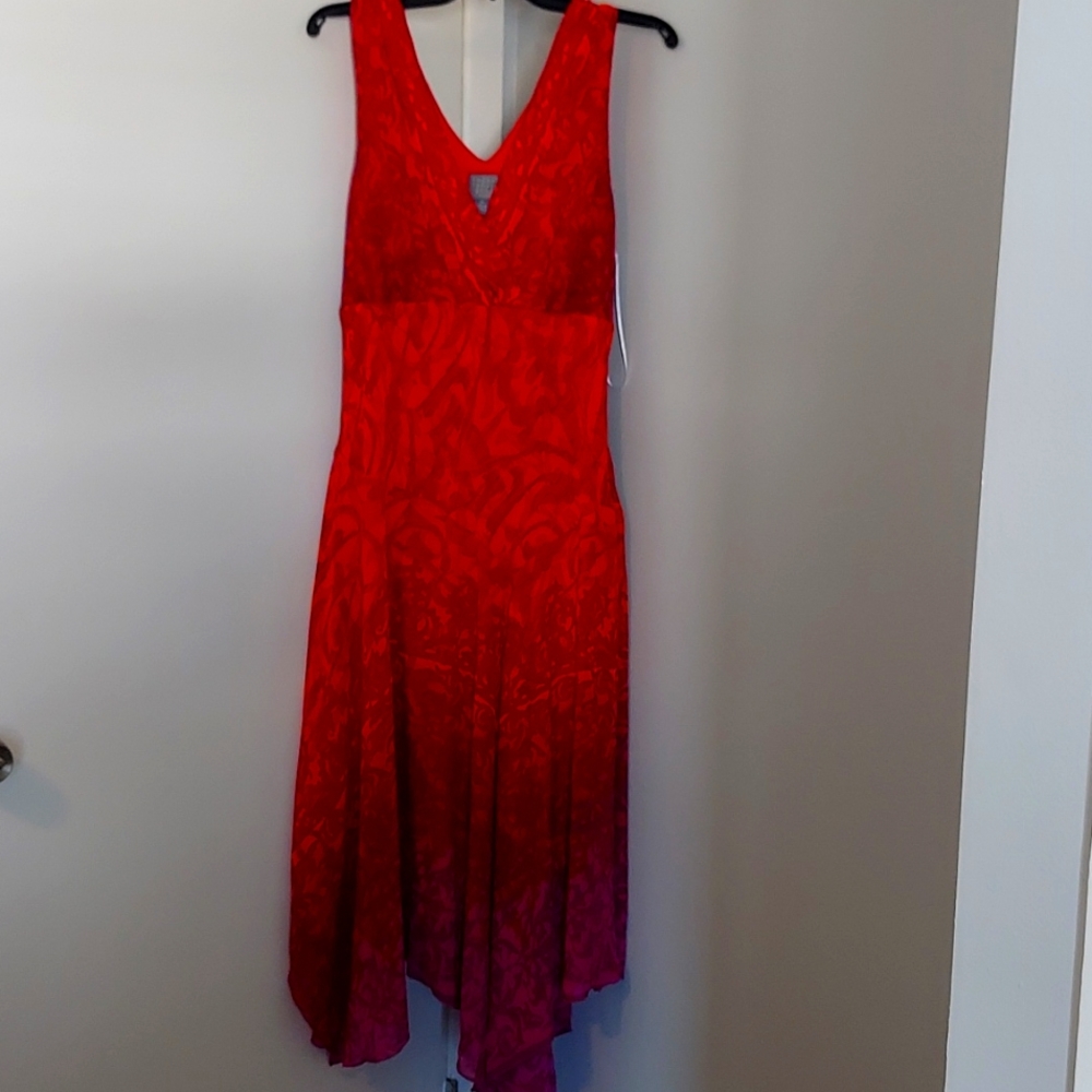 RABBIT  Designs dress midi, uneven hemline, full chiffon Orange sz 16